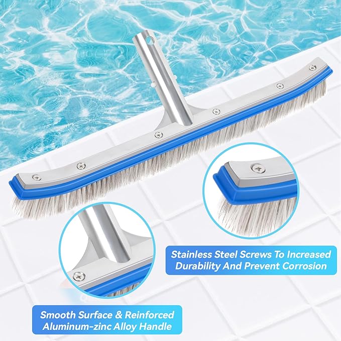 18-Inch Heavy Duty Pool Brush – Stainless Steel Wire & Nylon Bristles, Curved Edge Design for Easy Cleaning – Pool Brush Head for Inground & Above Ground Swimming Pools