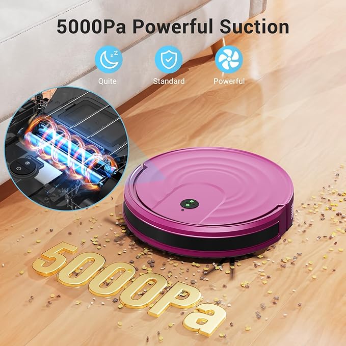 MBYULO Robot Vacuum and Mop Combo 5000Pa 650mL 2 in 1 Mopping Robot Vacuum Cleaner Schedule WiFi/Alexa/App Smart Self-Charging Robotic Vacuum Ultra-Slim
