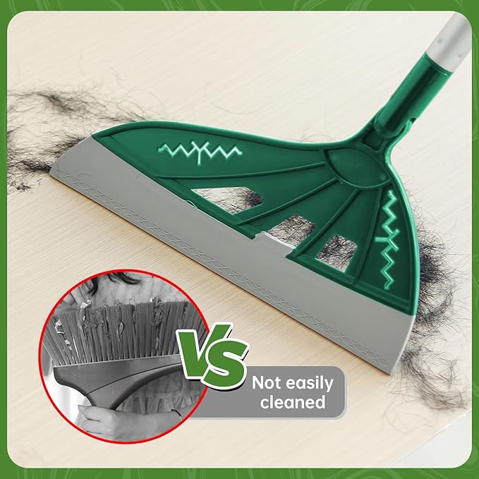 Magic Air Broom, Squeegee Broom for Floor Cleaning, Multifunctional Floor Squeegee with Aluminum Adjustable Handle, 60’’ Magic Silicone Broom for Glass, Fine Dust, Pet Hair, Liquids (Green)
