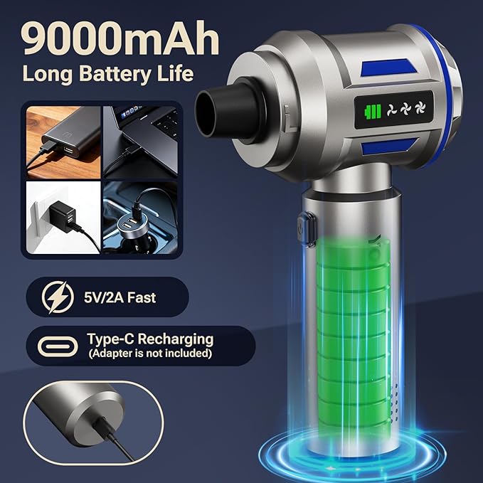 Yomile Mini Vacuum Cleaner, 2 in 1 27000PA Brushless Car Vacuum &250000RPM Air Duster 9000mAh Battery Air Blower Wireless Handheld Vacuum for Car,Office and Home