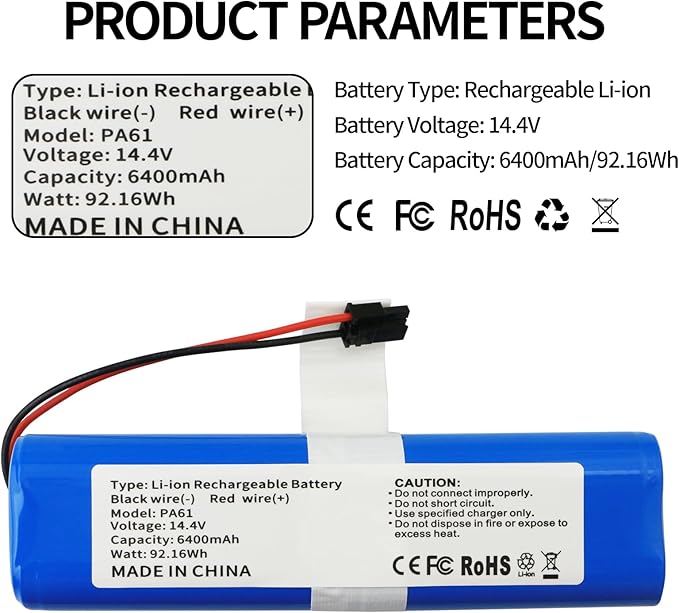 New Battery Replacement for Eufy RoboVac X8, X8 Pro Series RoboVac X8 T226X,RoboVac X8 Hybrid White,RoboVac X8 Pro SES Self-Empty Station Robot Vacuum Cleaner Part Number: PA61 14.4V 6400mAh 92.16Wh