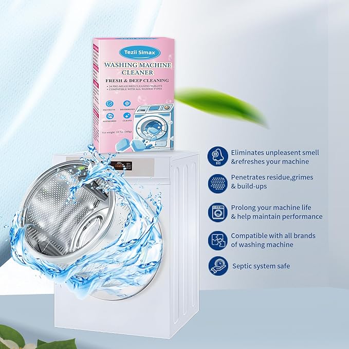 Home Stain Remover Gel & 48-Pack Washing Machine Cleaner Tablets Bundle | Complete Laundry Care Kit | Remove Stubborn Stains & Deep Clean Machine, Seals, Tub | No-Slip Gel, Septic Safe Pods, Fresh Sce