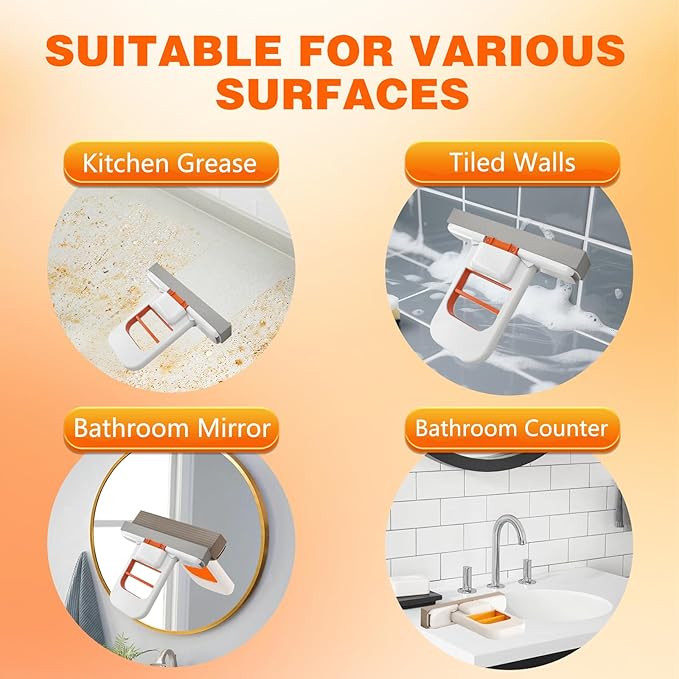 Mini Foldable Desktop Mop, Portable Cleaning Sponge Mop, One-Hand Squeeze Handle & Replaceable Head,Wet Dry Use with Deep Grooves, for Kitchen, Countertops, Glass, Tile (2Pcs)