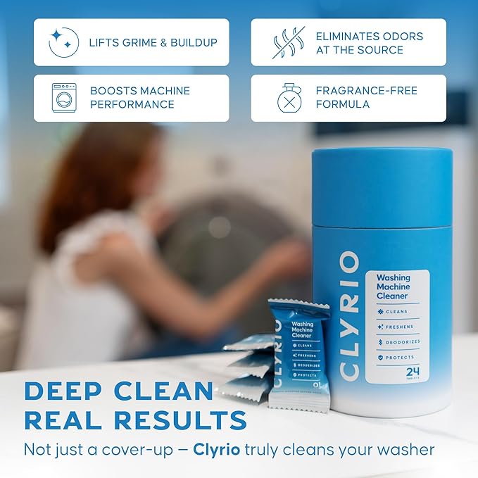 Clyrio Washing Machine Cleaner Tablets - Concentrated, Multi Purpose, Septic Safe - 24 Tablets