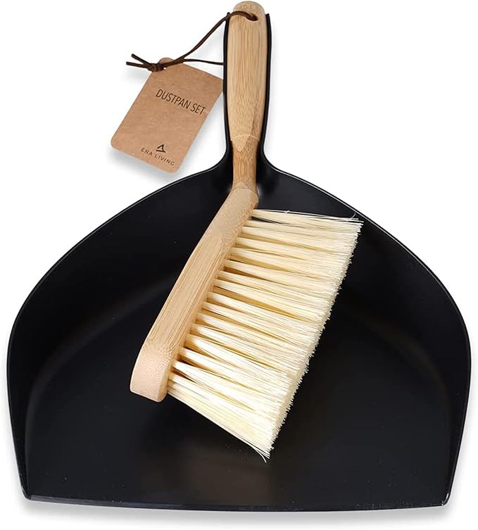 ENA Living Bamboo Dust Pan & Brush Set, Portable Dustpan & Brush, Perfect For Household Cleaning, Sturdy & Effective Dust Pan, Bamboo Sweeping Brush - Standard