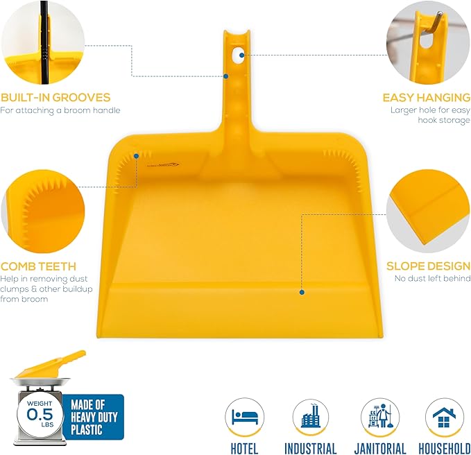 KLEEN HANDLER Heavy-Duty Plastic Handheld Dust Pan for Indoor/Outoor Commercial & Residential Use in Kitchen, Garage, Decks and More, Pack of 6