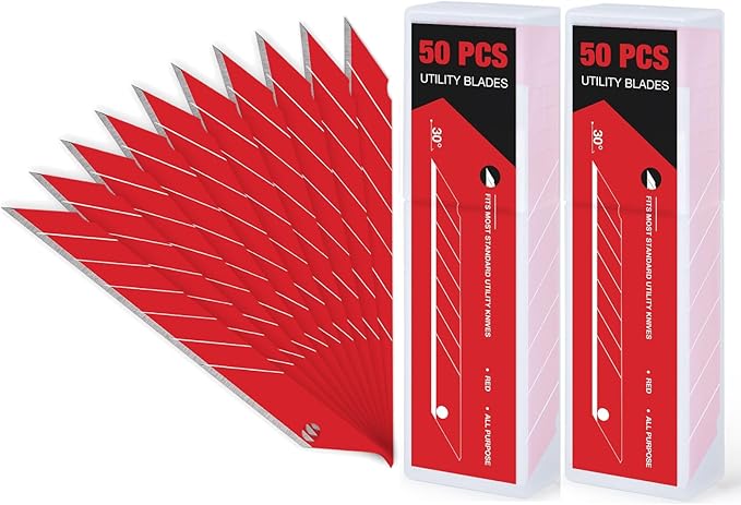 Gomake 9mm Utility Knife Replacement Blades,30 Degree Snap Off Carbon Steel Knife Blades for Retractable Cutting Knives, Hobby, Craft, Box Cutter 100PCS (Red)