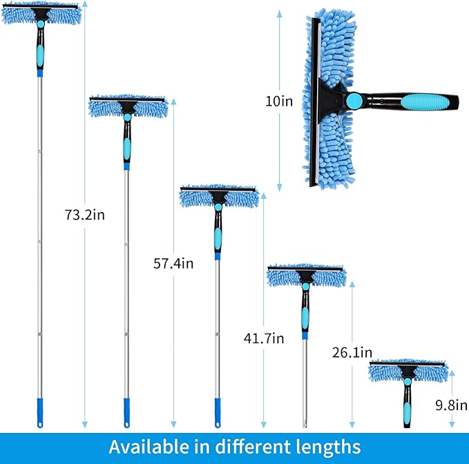 PHABULS Window Washing Kit with Extension Pole, 73’’ Window Cleaning Squeegee Kit, 3 in 1 Window Cleaning Kit with 2 Microfiber Pads & 2 Chenille Pads for Indoor Outdoor Windows