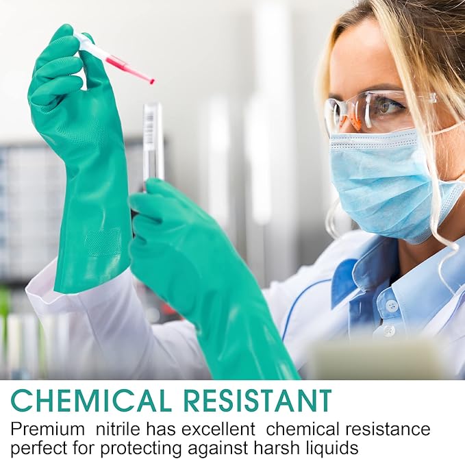 10 Pairs Chemical Resistant Gloves Heavy Duty Thick Nitrile Gloves Bulk for Cleaning, Resist Household Acid, Alkali and Oil (X-Large)