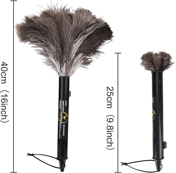 Aldwin Ostrich Feather Duster Retractable 1 Pack,16 inch Genuine Fluffy Natural Handheld Feather Dusters for Cleaning Supplies, Washable,Car, Office, Desk