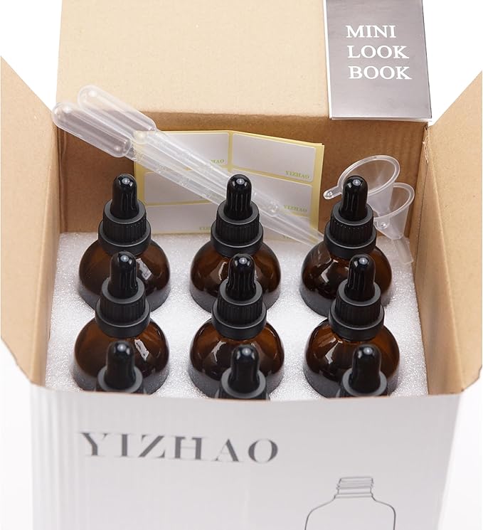 YIZHAO Amber Glass Dropper Bottle 4oz, Tincture Bottles with Glass Dropper, for Essential Oils, Aromatherapy, Cosmetic, Laboratory, Pharmacy, Liquids, Travel –9 Pcs