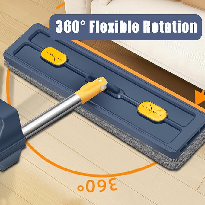 Large Flat Mop with Folding Bucket – Self-Wringing Floor Mop Set with 54" Stainless Steel Handle, 6 Reusable Microfiber Pads, 360° Swivel Head for Home Cleaning on Tile, Wood, Laminate (B-White)