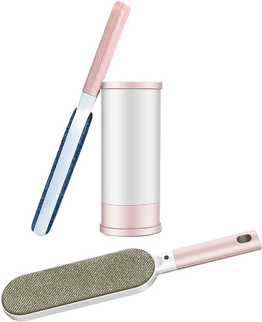 Double Sided Self-Cleaning Pet Hair Remover Brush - Reusable Lint Brush for Laundry & Clothes, Dog Cat Fur Tool (Pink)