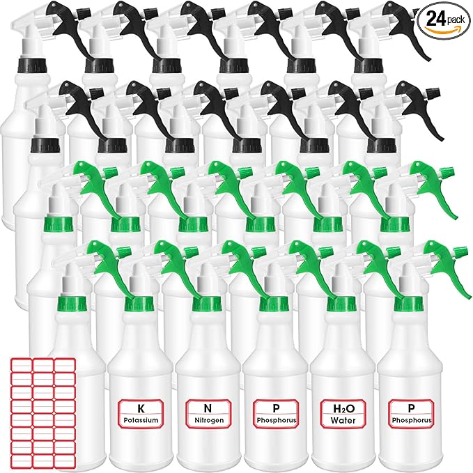 Rtteri 24 Pcs 16 Oz Plastic Spray Bottle for Cleaning Solutions Bulk Empty and Reusable Leak Proof Spraying Bottles for Cleaning, Water, Auto Details, Commercial, Bathroom(Green,Black)