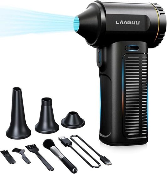 Electric Compressed Air Duster, 130000RPM Adjustable Infinitely Speed Handheld Mini Blower Cordless, 8000mAh Portable Power Fan Home Cleaner for Car Keyboard Computer PC Outdoor (Black II, Pro)
