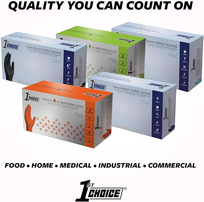 1st Choice Black Nitrile Gloves Disposable Latex-Free 5 Mil Textured for Cooking, Cleaning, Food Prep, Medium 2 Boxes of 100