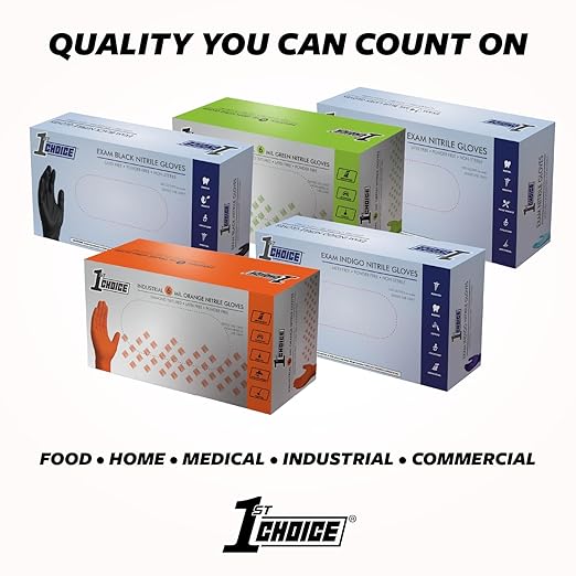 1st Choice Nitrile Gloves Medium, 3 Mil Indigo Nitrile Gloves Disposable Latex Free, Box of 100 Medical Gloves