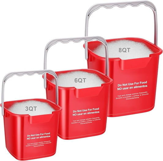 LemonRoad 3 Pcs Cleaning Bucket Small Sanitizing Square Bucket Multi-Size 3+6+8 Quart Detergent Pail for Home Commercial Restaurant Kitchen Office School Wash Rinse Sanitize Handwash(Red)