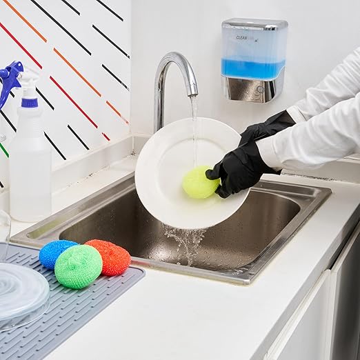 Restaurantware Plastic Dish Scrubbers 40 Pack 2.953 x 2.953 x 0.984 Inches Durable Non-Scratch Scrubbers Plastic Mesh Cleaning Pads Easy Grip Assorted Colors for Multi-Surface Cleaning