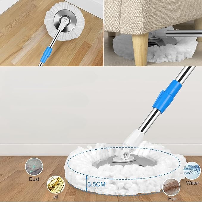 Spin Mop and Bucket with Wringer Set, 360° Spinning Mop Bucket System with 3 Microfiber Mop Replacement Heads Refills,56" Stainless Steel Extended Handle for Floor Cleaning Home(20QT) (Green) (Blue)