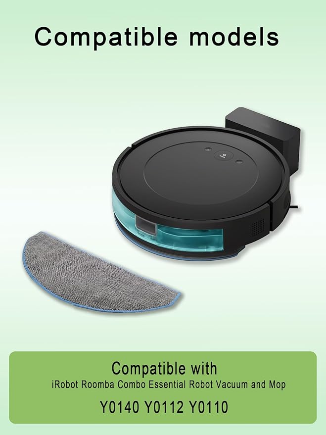 E-HAO Mop Pads Replacement Parts for iRobot Roomba Combo Essential 104, 105, Y0140, Y0110, Y0112, Combo Essential 2, Washable and Reusable Microfiber Cleaning Refill Accessories, 6-Pack