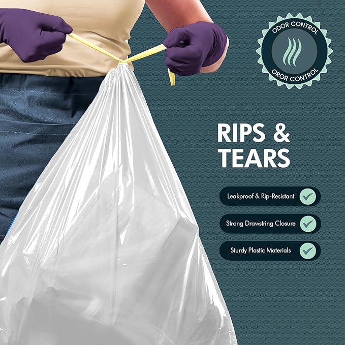 PAMI Tall 13-Gallon Kitchen Drawstring Trash Bags [60 Pack - White]- Extra-Strong Plastic Garbage Bags- Thick Trash Can Liners For Kitchen, Bathroom & Outdoor Bins- 2ft x2ft Unscented Trash Bags