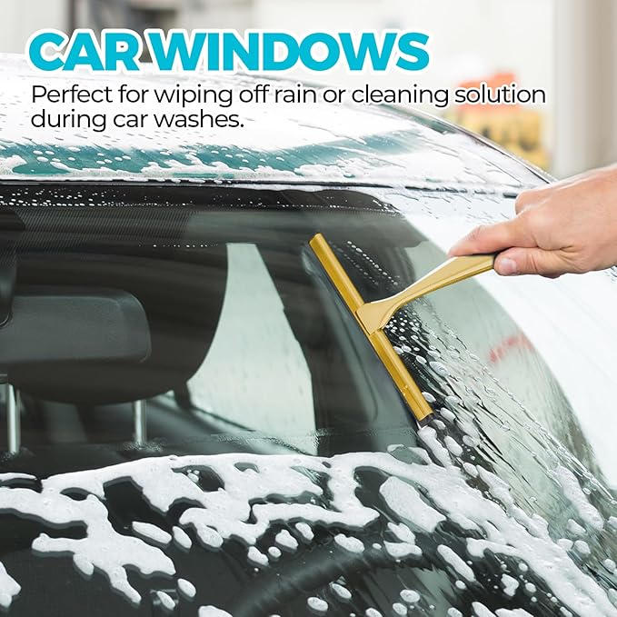 12-Inch Golden All-Purpose Shower Squeegee for Shower Doors, Tile Shower Walls, Bathroom, Window, Glass and Car Windshield, Mirrors and Kitchen-Stainless Steel