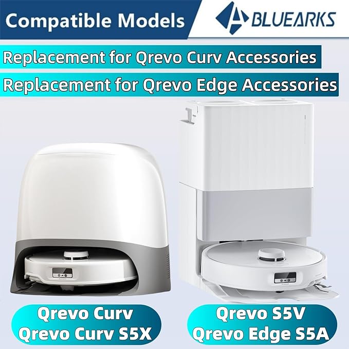 Bluearks 24Pcs Replacement Parts for Roborock Qrevo Curv/Curv S5X/Qrevo Edge/Edge S5A/Qrevo S5V Vacuum Cleaner Accessories,1 Main Brush 4 Side Brush 4 Hepa Filters 6 Vacuum Bags 6 Mop Pads