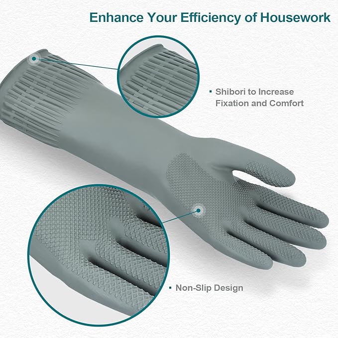 MAMISON Reusable Household Dishwashing Cleaning Rubber Gloves, Non-Slip Kitchen Glove (1 Pair)