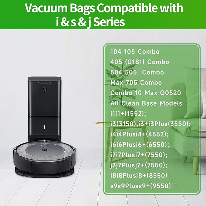 VBN 20 Pack Replacement Roomba Vacuum Bags, Compatible with iRobot Roomba 104 105 405 504 505 705 Combo 10 Max, i7+ i3+ i4+ i6+ i8+ j7+ s9+, i s j Series, All Clean Base Automatic Dirt Disposal Bags