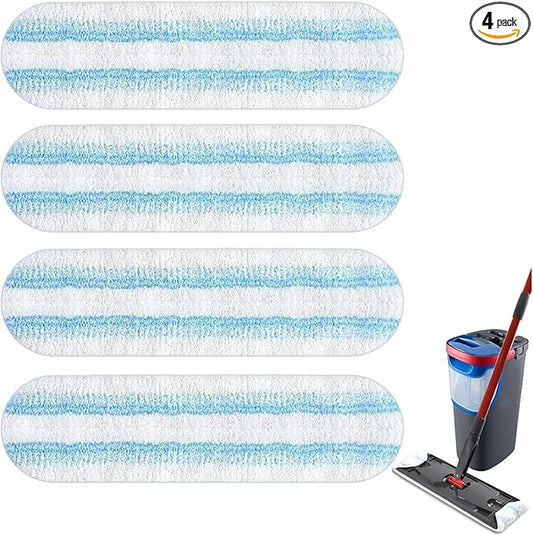 4 Pack Mop Replacement Pads for OCedar H2prO Flat Mop System, Microfiber Refills Heads Replacements for Vileda H2prO Flat Floor Mop, Washable & Reusable Pad Refills for Deep Cleaning