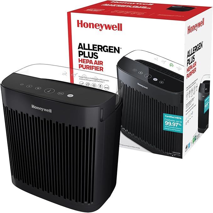 Honeywell HEPA Air Purifier for Home, 938 sq ft Rooms in 1 Hour, Turbo Clean, Reduces Allergens, Dust, Pollen, Pet Dander, All Smoke Types, Odors, Black, HPA5100B