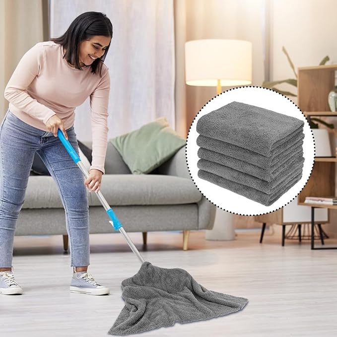 Anmrept 5 PCS Extra Large Microfiber Cleaning Cloth 30"x20", Washable Reusable Floor Cloth for Squeegee Mop House Floor Kitchen Car Window Highly Absorbent, Lint and Streak Free (Grey)