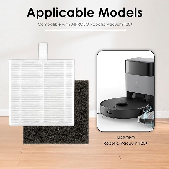 (4 Pack) T20+ HEPA Filters and Foam Filters Compatible With Airrobo T20+ Robot Vacuum Cleaner, Filter Kit, Replacement Parts 4 Filters, Filters Accessories Kit