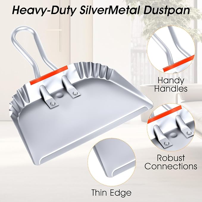 4 Pack Heavy Duty Metal Dustpan Large Wide Dust Pans for Household Handheld Wide Scooper and Debris Cleaning Tool Ideal for Home and Commercial Use(Grey,12 Inch)