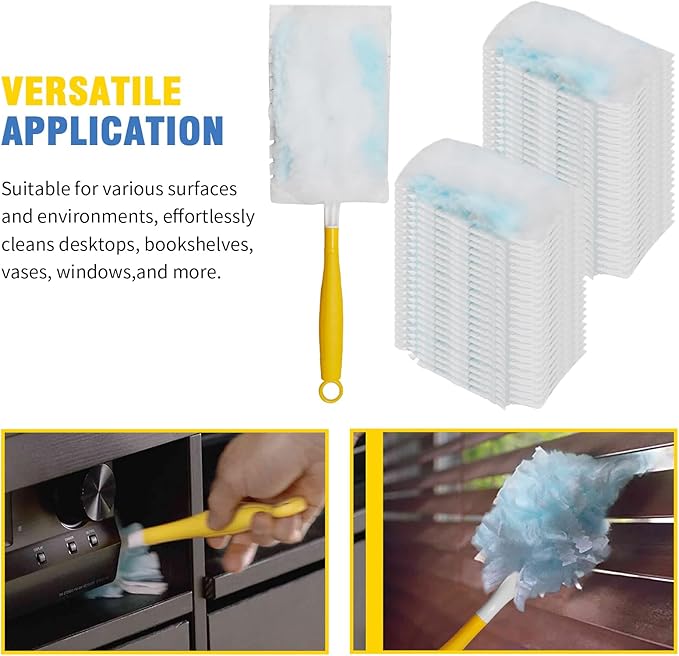 Anxingo 50 Count 180° Duster Refills, High-Density Fluffy Microfiber Replacement Pads with Handle, Replacement for Swiffer Retractable and Super Handle