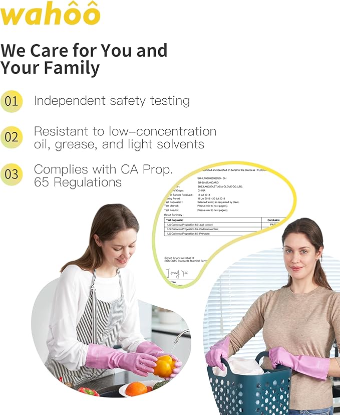 wahoo Skin-Friendly Cleaning Gloves, Reusable Dishwashing Gloves with Flocked Cotton Liner, Dishwashing, Kitchen, Mauve Mist, Large