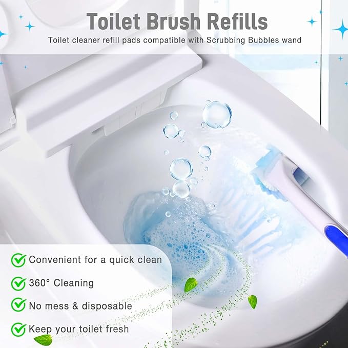 Toilet Cleaner Refill Pads Ocean Scent Enhanced Odor Control 72 Count Toilet Scrubber Refill Clean Stains Disposable Toilet Brush Refill for Toilet and Bathroom