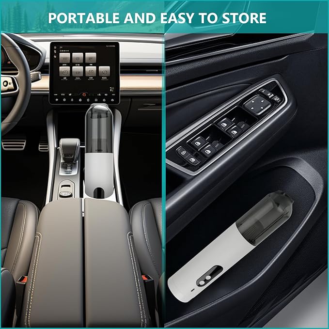 Mini Car Vacuum, 5 in 1 Cordless Handheld Vacuum Cleaner 16800Pa Suction Power, Type-C Charge & LED display, Multi-Nozzles, Blowing & Inflating Lighting Modes Portable Vacuum for Car Office Pet Home