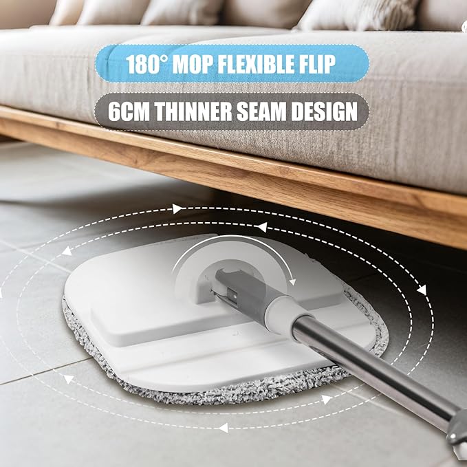 Mop and Bucket Set, Spin Mop Bucket with Separate Dirty/Clean Water System, Self-Wringing Square Mops for Floor/Wall Cleaning with 3 Microfiber Pads