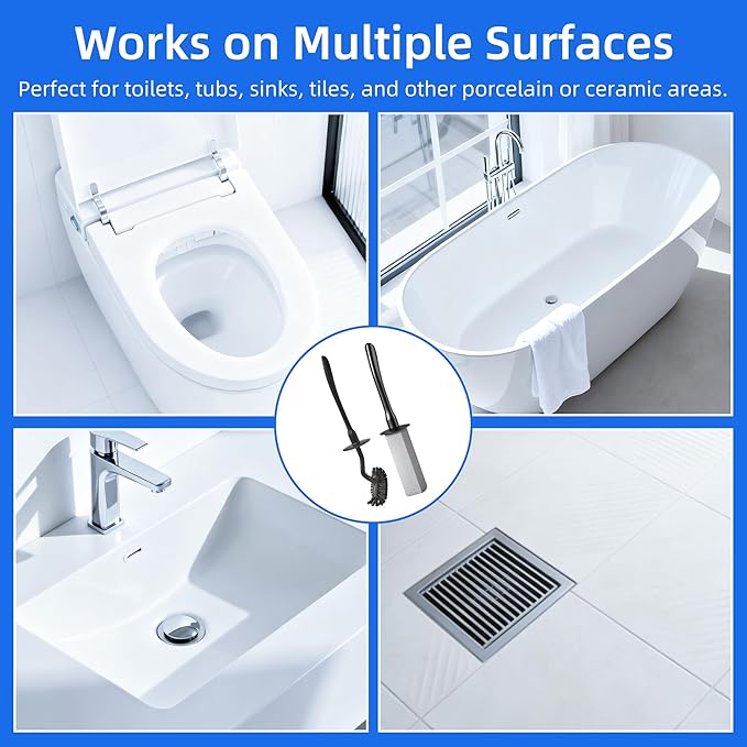 LZLOOK Toilet Brush and Holder Set with Pumice Stone – Long Handle Toilet Bowl Brush, Anti-Splash Scrubber, Ventilated Drip-Free Base, Deep Cleaner for Hard Water Stains, Limescale, Toilet Rings