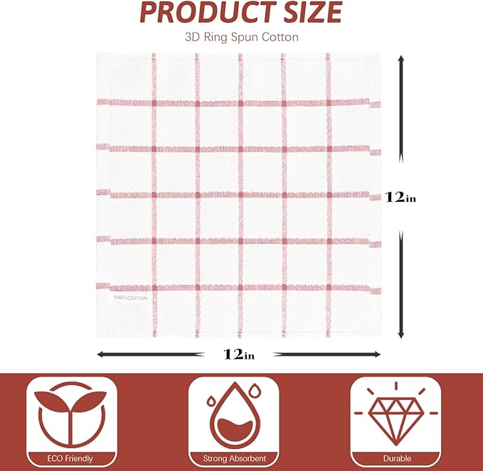 Nialnant 8 Pack Dish Cloths for Washing Dishes, 100% Cotton Reusable Cleaning Rag, Quick Drying Dish Towels for Kitchen,12x12 Inches, Red