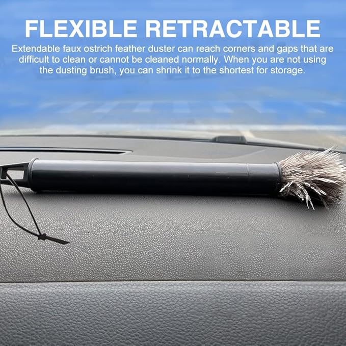 2pcs Feather Duster, Retractable Handle Fluffy and Natural Feather Duster Intrior/Extrior Cleaner for Blinds, Kitchen, Keyboard, Office Cleaning Supplies(Color:Black)