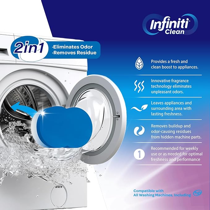 Infiniti Clean Washing Machine Cleaner Tablets 24 Pack - 16.9oz Washing Machine Cleaner Top Load, Septic Safe Washer Machine Cleaner Tablets, HE Washer Cleaner - 1 Year Supply
