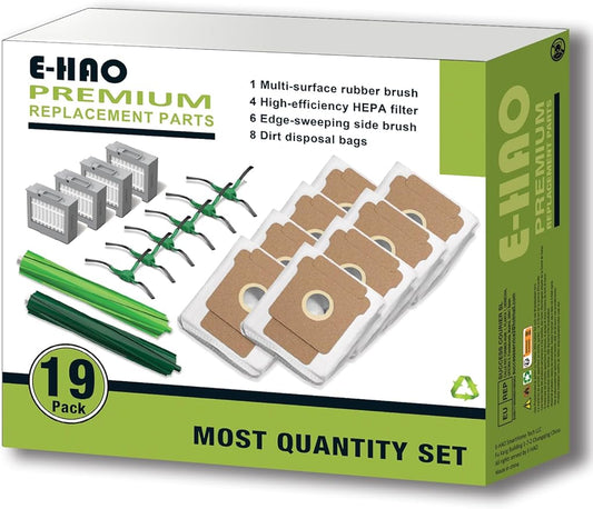 E-HAO Max 705 & 504 Replacement Parts for iRobot Roomba Max 705 Vac, Roomba Plus 504 Vac Robot Vacuum. Accessories Kit with 8 Dust Bags, 2 Rubber Rollers, 4 HEPA Filters, 6 Side Brushes