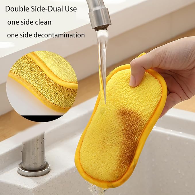 5 Pack Heavy Duty Dish Sponge for Kitchen, Zero Scratch Microfiber Dish Scrubber,Reuseable Dish Washing Sponges for Dishes pots Sink Pans Utensil Cleaning,Scouring Pads Non Scratch for Dishes