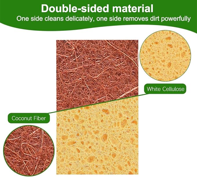 Natural Sponges for Dishes - Natural Dish Sponge, Palm Fiber Scrubbing Sponge with Non Scratch Biodegradable Sponges 12 Pack