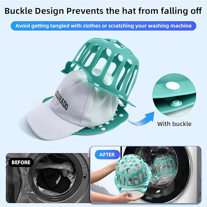 Silicone Hat Washer Cage Hat Cleaner for Baseball Caps, Rust-Proof & Shape-Saving Design,Ball Cap Washer Fit for Adults and Kids Hats Shaper,Flexible and durable，Cap holder,Green