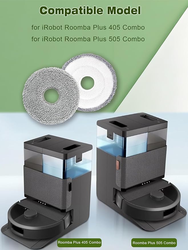 E-HAO 405 & 505 Mop Pads Replacement Parts for iRobot Roomba Plus 405 (G181 & G185) Vac, Roomba Plus 505 Combo Robot Vacuum. Washable & Reusable Microfiber Mop Pads Accessories, 8-Pack