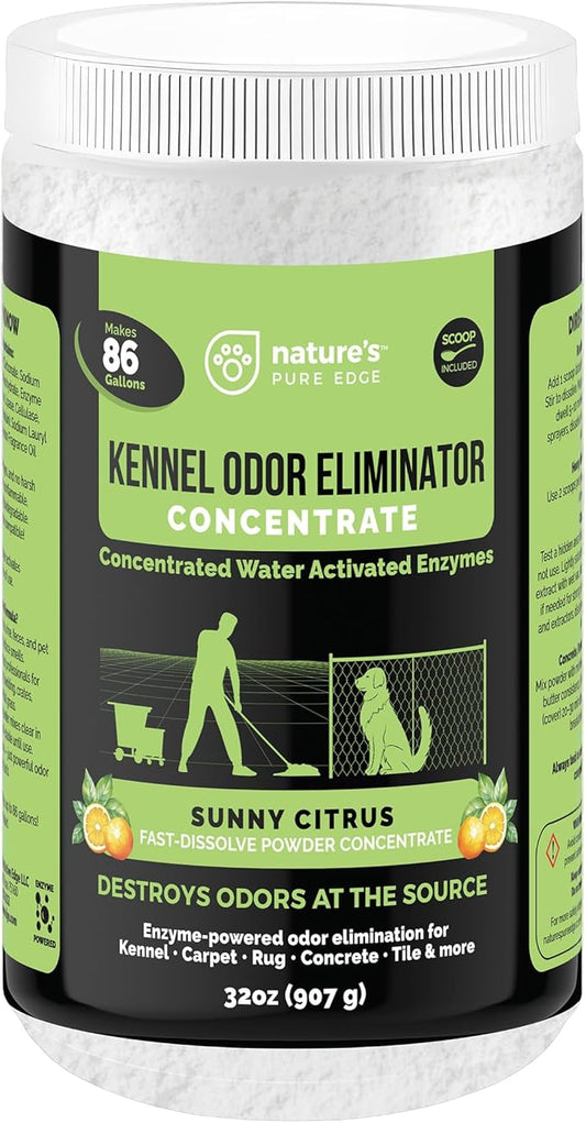 Nature's Pure Edge Enzyme Powder Concentrate Makes 86 Gallons - Professional Use for Kennel and Pet Odor Elimination - Removes Urine Poop from Carpets Floors - Sunny Citrus